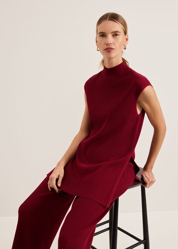 Phase Eight Lori Ribbed Tunic Knitwear Burgundy USA | 4028953-EI